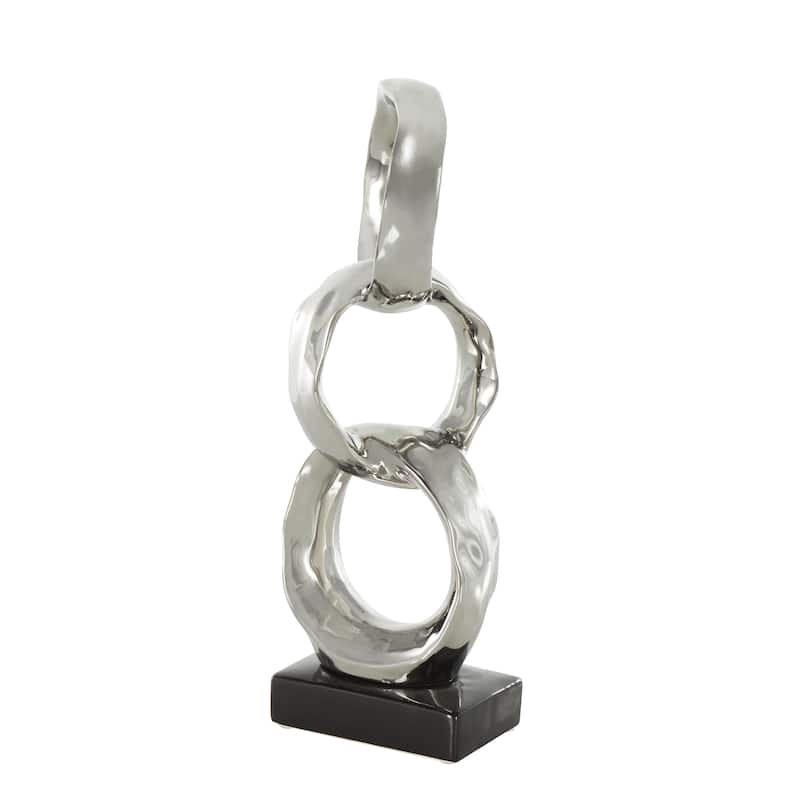 Ceramic Interlocked Ring Abstract Decorative Sculpture with Black Base - Silver or Gold