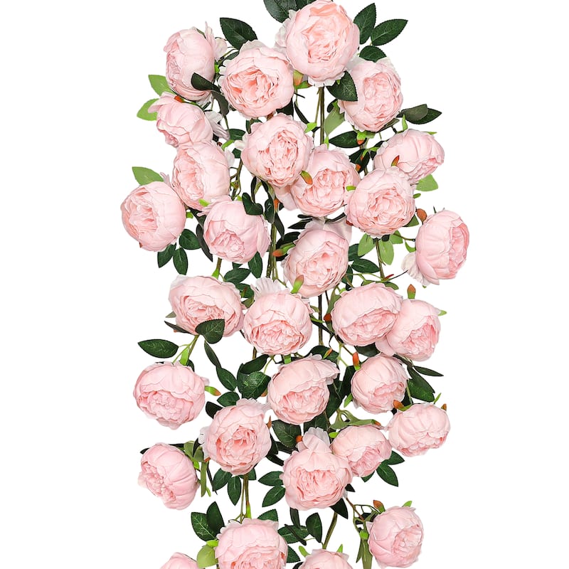 Blush Pink Artificial Peony Flower Stem Hanging Spray Bush 48in - 48" L x 15" W x 6" DP