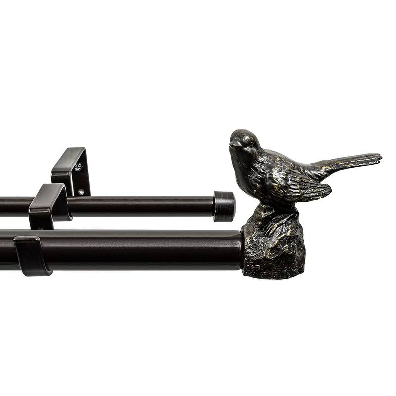 MERIVILLE 1-Inch Diameter Double Window Curtain Rod, Bird Finials - Oil-Rubbed Bronze - 48"-84"