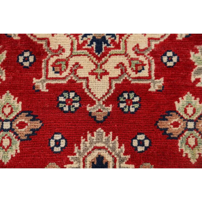 Kazak Oriental Accent Rug Hand-Knotted Red Geometric Wool Carpet - 2'8" x 4'2"
