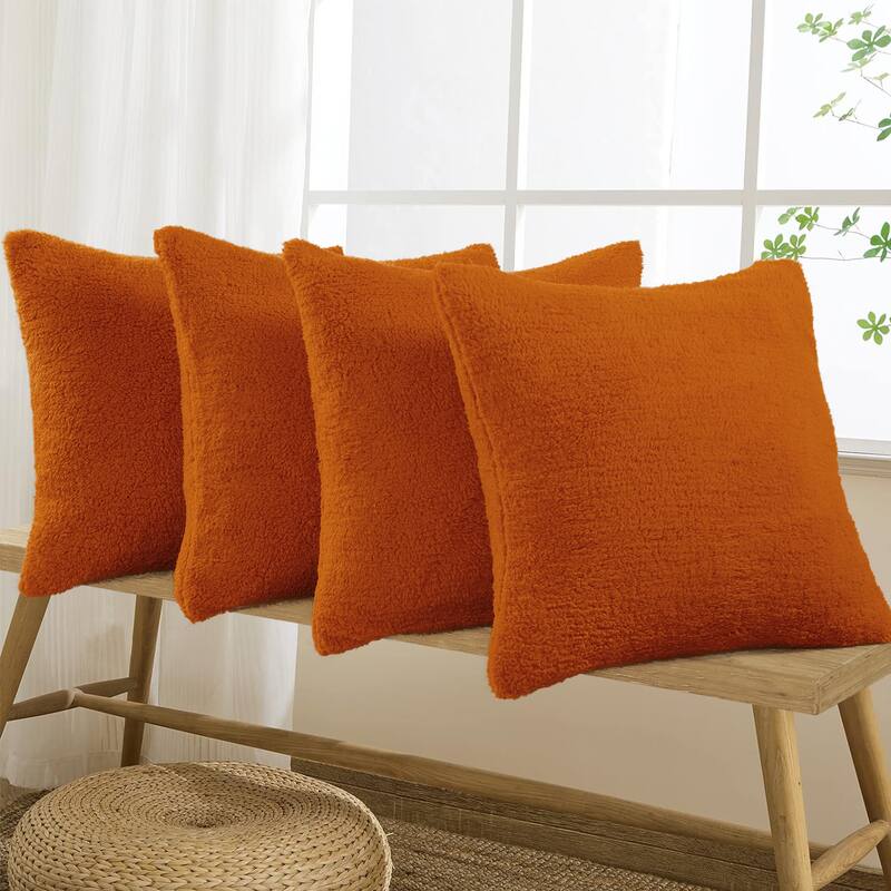 Accent Sherpa Pillow Cover Set of 4 20Inch x 20Inch, NO INSERT