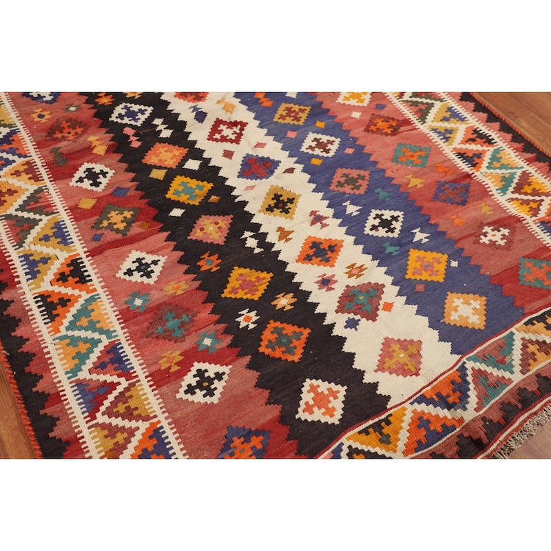 Reversible Kilim Qashqai Persian Vintage Rug Hand-Woven Wool Carpet - 4'11"x 7'8"