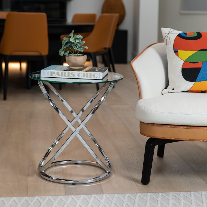 Danya B Galaxy Tempered Glass Round End Table