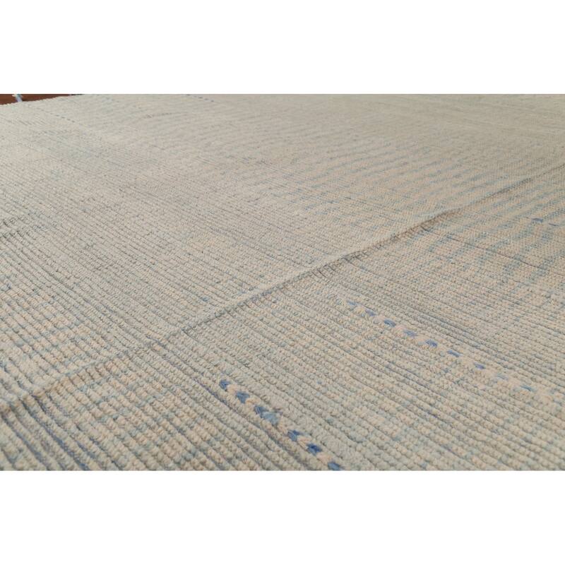 All-Over Abstract Moroccan Modern Area Rug Handmade Stripe Wool Carpet - 8'10"x 11'9"