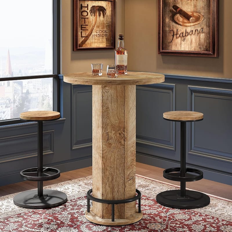 Industrial Round Bar Table with 2 barstools, Pub Table for Kitchen Nook, Apartment, Small Space