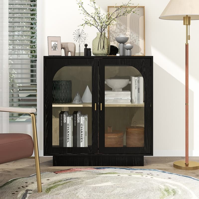 Storage Cabinet with Acrylic Door for Living Room, Dining Room, Study - Black