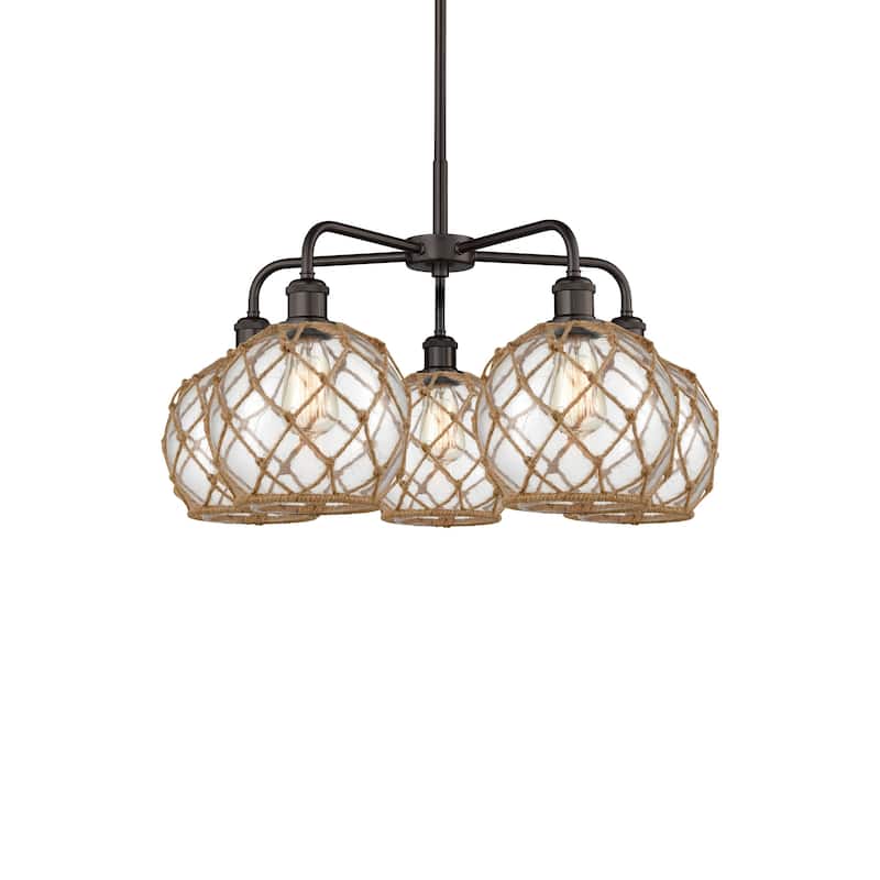 Innovations Lighting 516-5CR-16-27 Farmhouse Rope Chandelier Farmhouse - Oil Rubbed Bronze / Clear Glass with Brown Rope