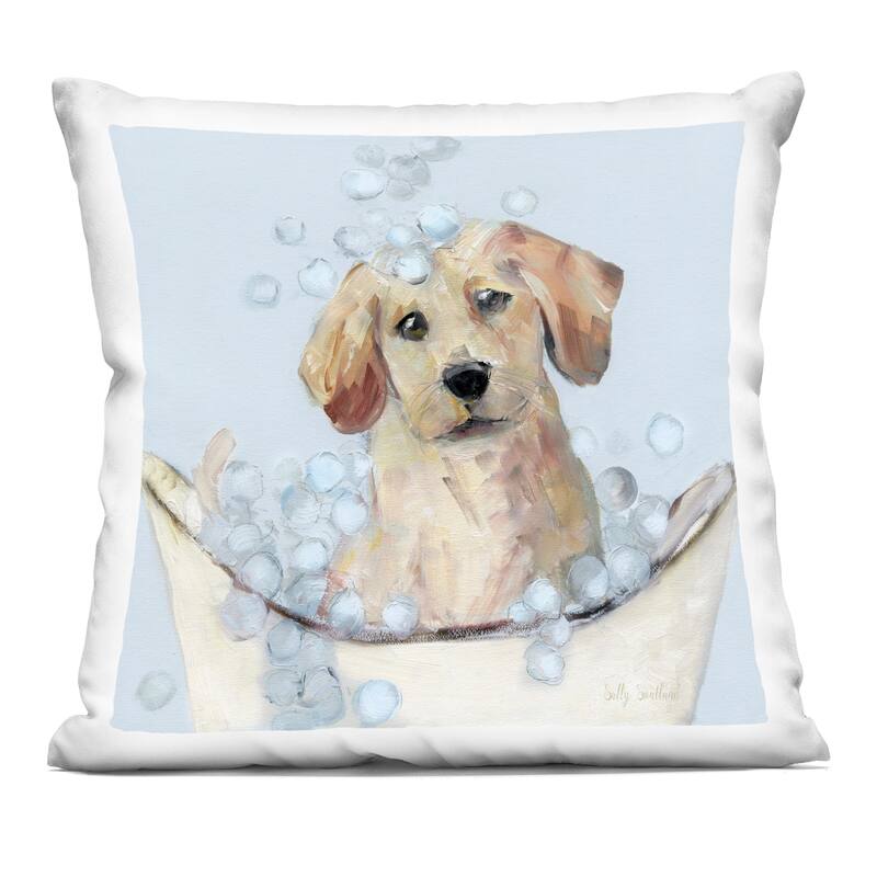 Stupell Bubble Bath Lab Puppy Decorative Printed Throw Pillow Design by Sally Swatland - Accent - Polyester - Beige - Single