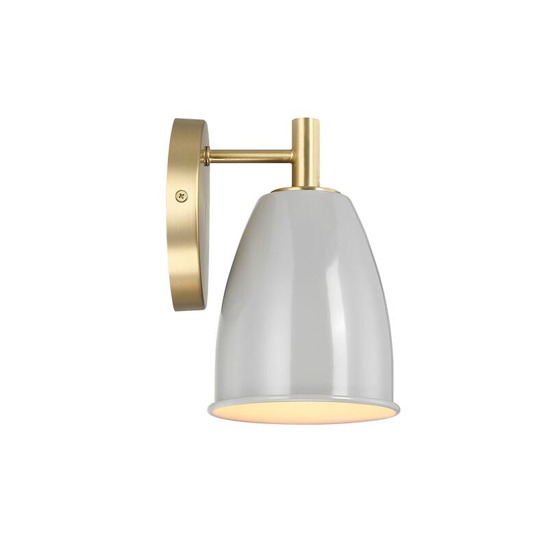 Biba 8 in. 1-Light Brushed Gold Modern Wall Sconce Light Grey Sky Metal Shades