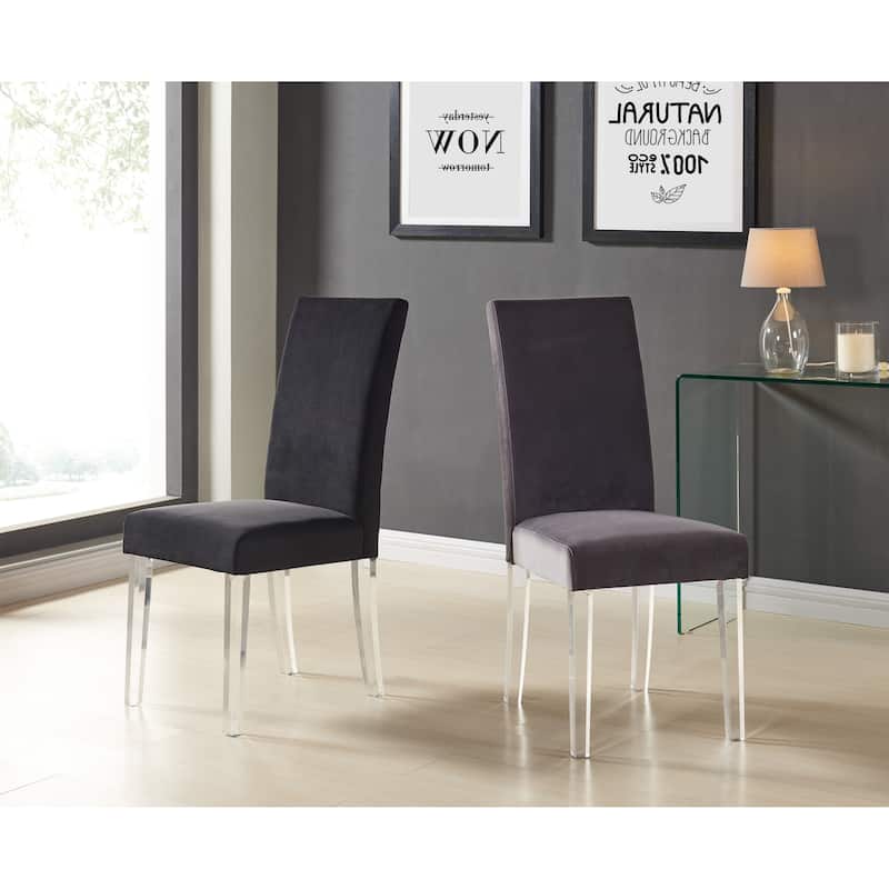 Dalia Black or Grey Velvet Parsons Dining Chairs with Acrylic Legs - Set of 2