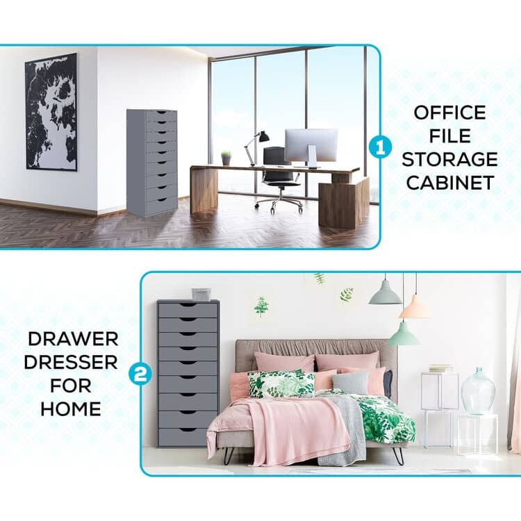 Narrow Wooden 9-Drawer Cabinet with Smooth-Glide Drawers, Top Storage Shelf, and Space-Saving Design