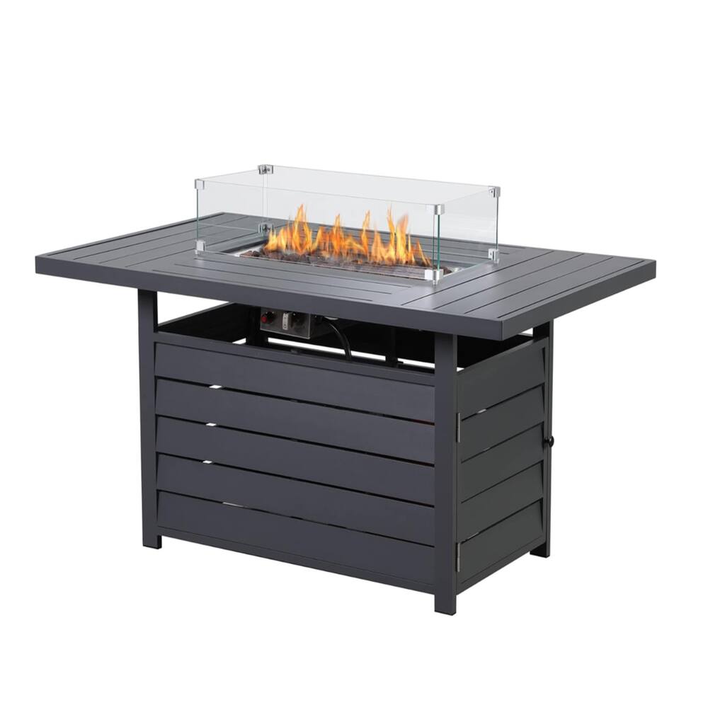 54.3" Patio Dark Grey Aluminum Fire Pit Table, 50000 BTU CSA Certified, Waterproof Cover