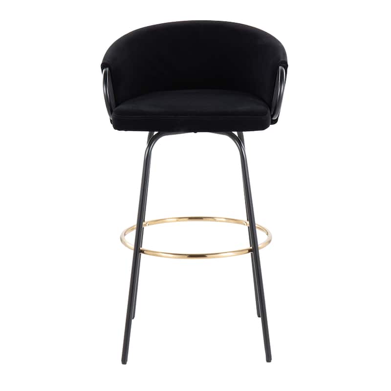Silver Orchid Battista 30" Fixed-Height Bar Stool with Black Metal Legs & Round Footrest (Set of 2)