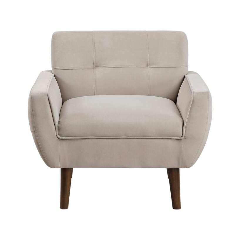 Roa Accent Armchair, Light Brown Velvet, Tufted Back w Tapered Legs