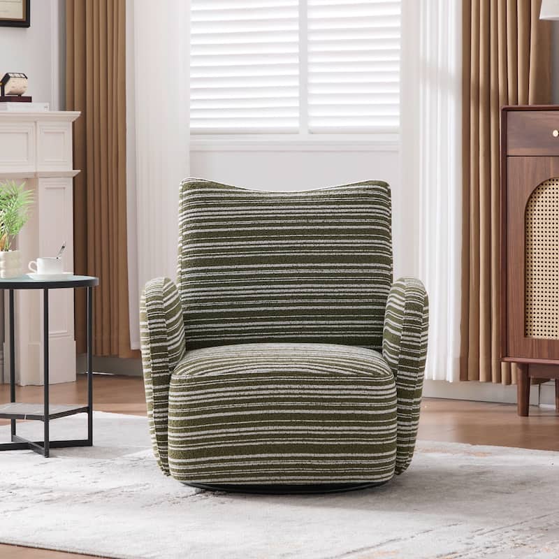 Modern Style 360° Swivel Leisure Chair Fabric Striped Armrest Swivel Chair and metal bracket, suitable for living room, balcony