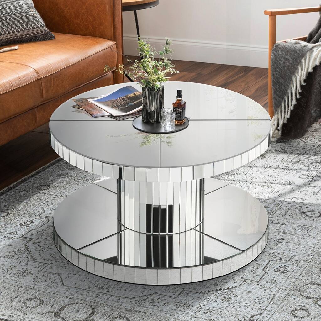 Luxurious Double-Tier Round Mirror Table for Stylish Living Rooms