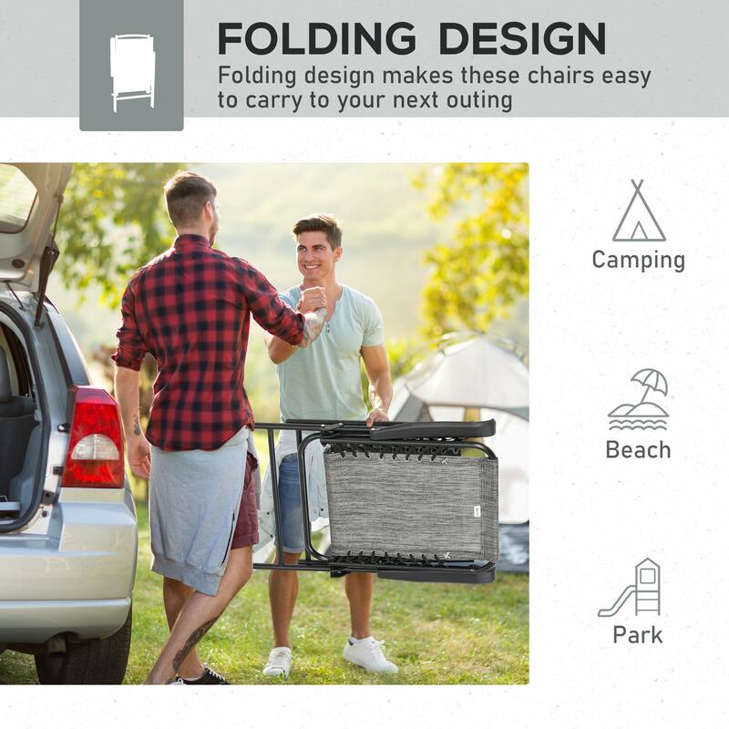 Outsunny Set of 2 Patio Folding Chairs, Outdoor Bungee Sling Chairs w/ Armrests, Portable Lawn Chairs for Camping