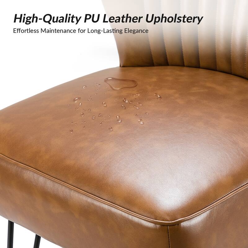 Donia Modern Faux Leather Armless Wingback Side Chair with Metal Legs Set of 2 by HULALA HOME