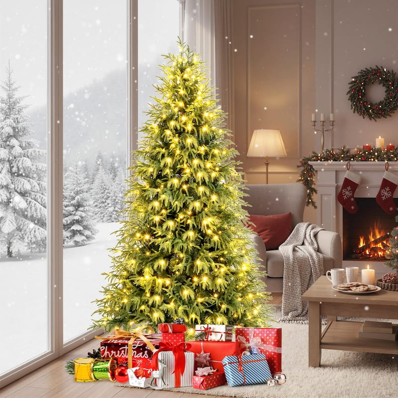 Gymax 7 FT Outdoor Artificial Christmas Tree w/ 1217 Branch Tips 400