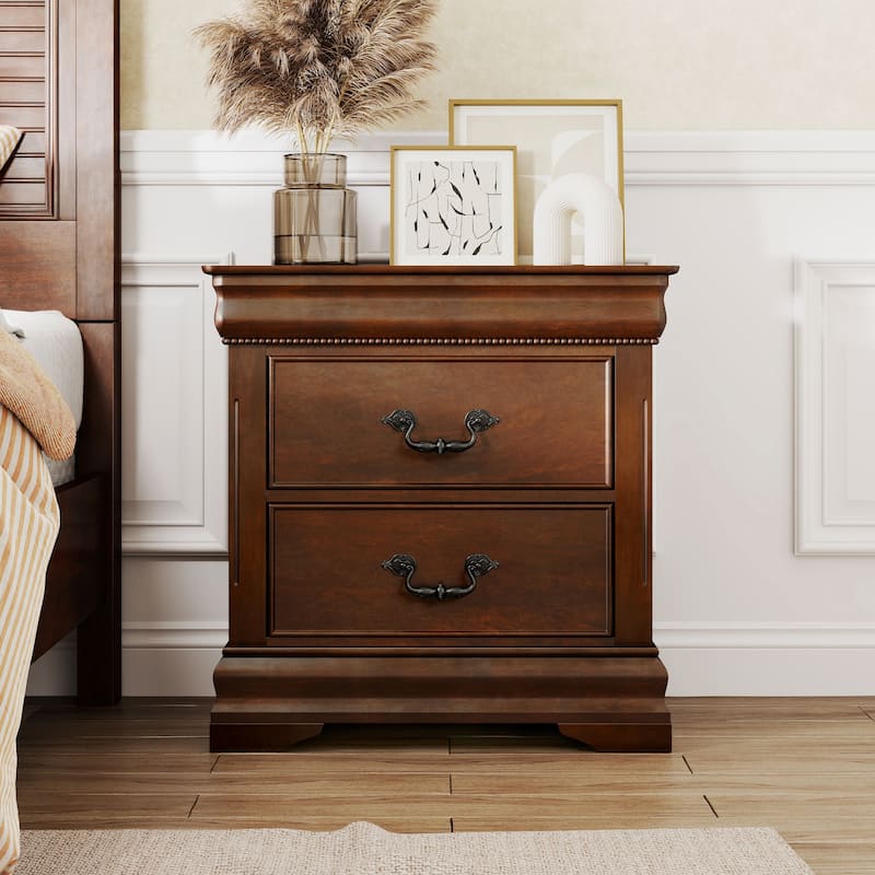 Diva Traditional Cherry Solid Wood 2-Drawer Nightstand by Furniture of America - Cherry