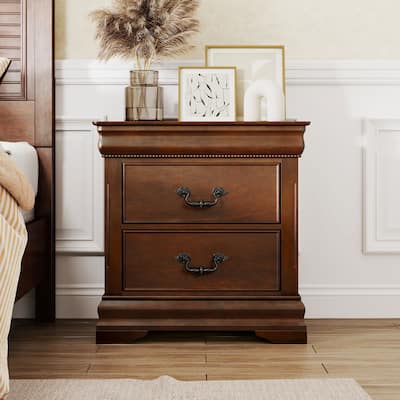 Diva Traditional Cherry Solid Wood 2-Drawer Nightstand by Furniture of America
