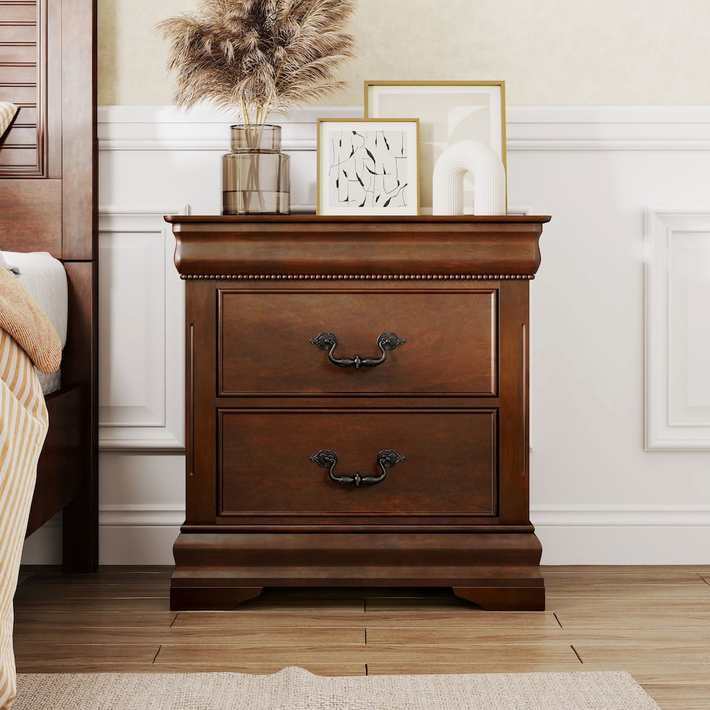Diva Traditional Cherry Solid Wood 2-Drawer Nightstand by Furniture of America