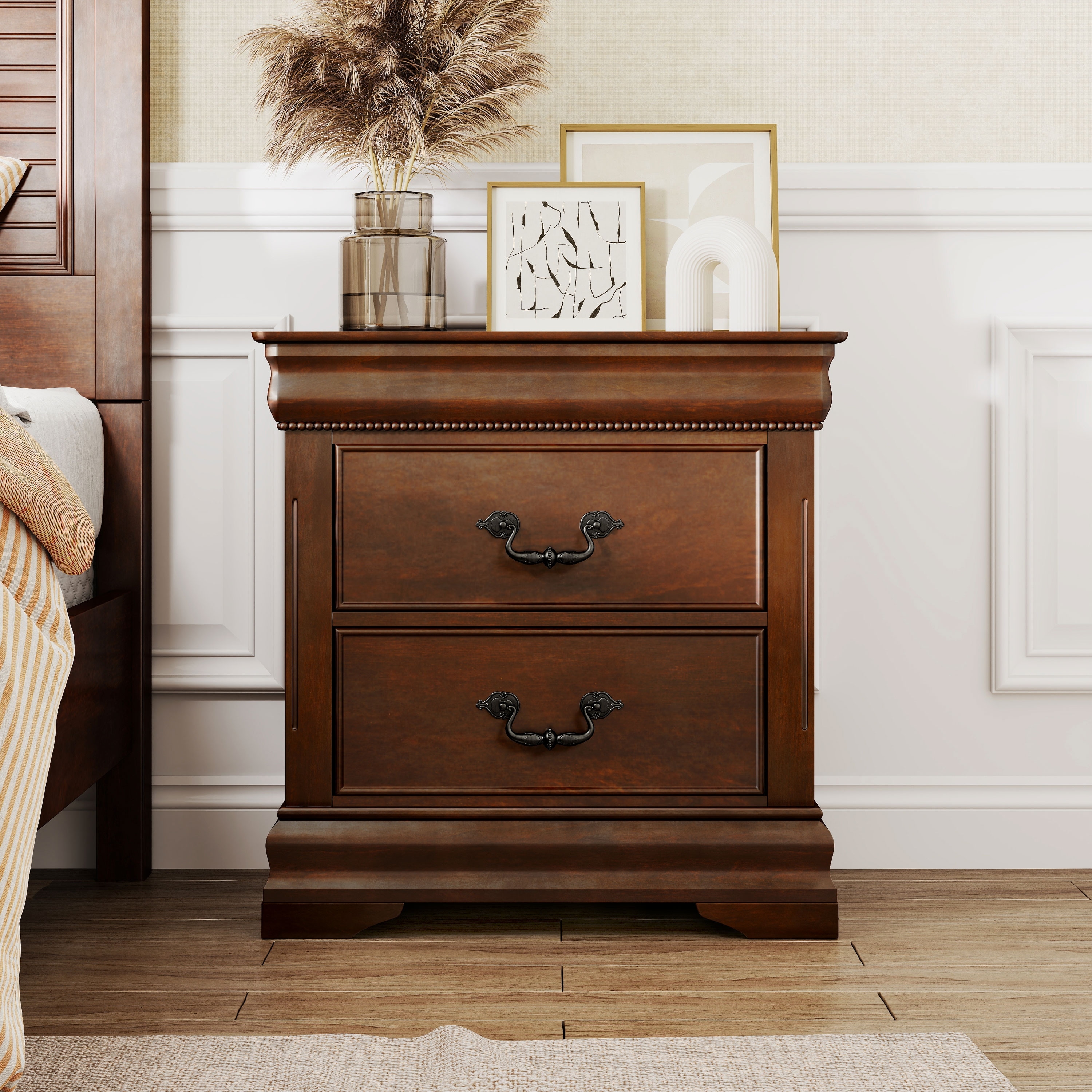 Furniture of America Diva Traditional Cherry Solid Wood 2-Drawer Nightstand