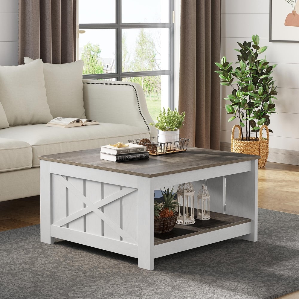 Modern Rustic Square Wood Coffee Table with Storage