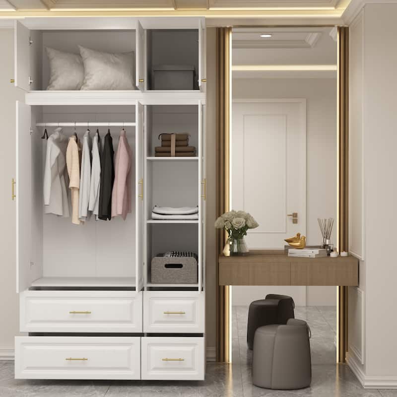 FUFU&GAGA Large Armoire Combo Wardrobes Closet Storage Cabinet White
