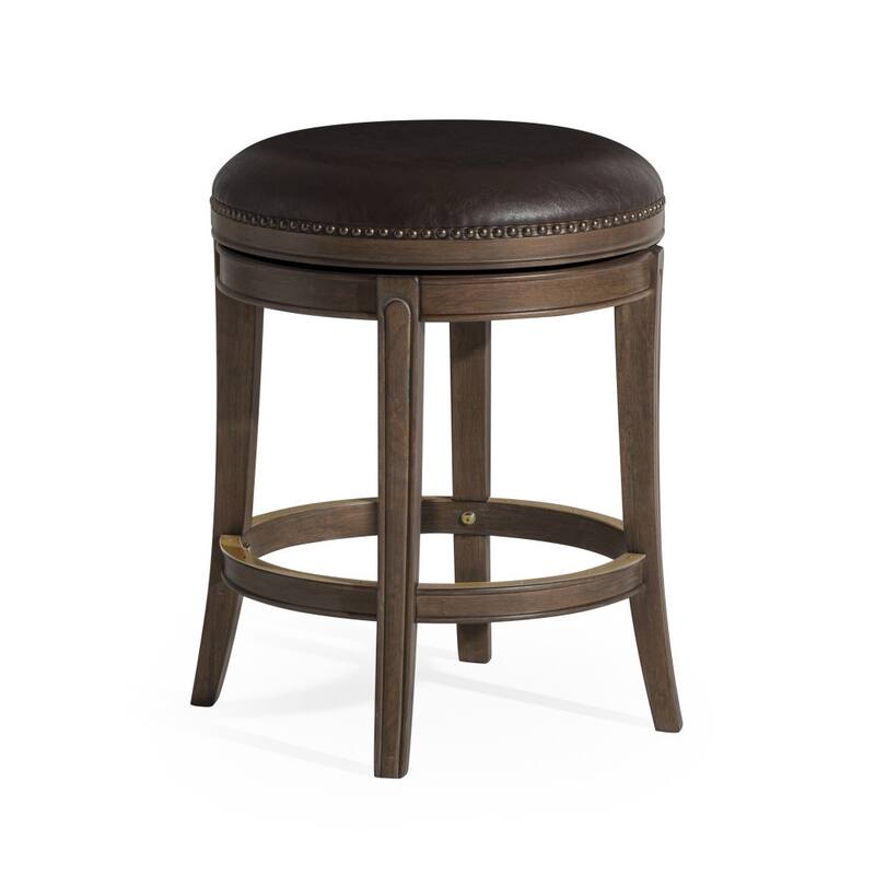 HomeRoots 26" Brown Faux Leather and Solid Wood Backless Counter Height Swivel Bar Chair