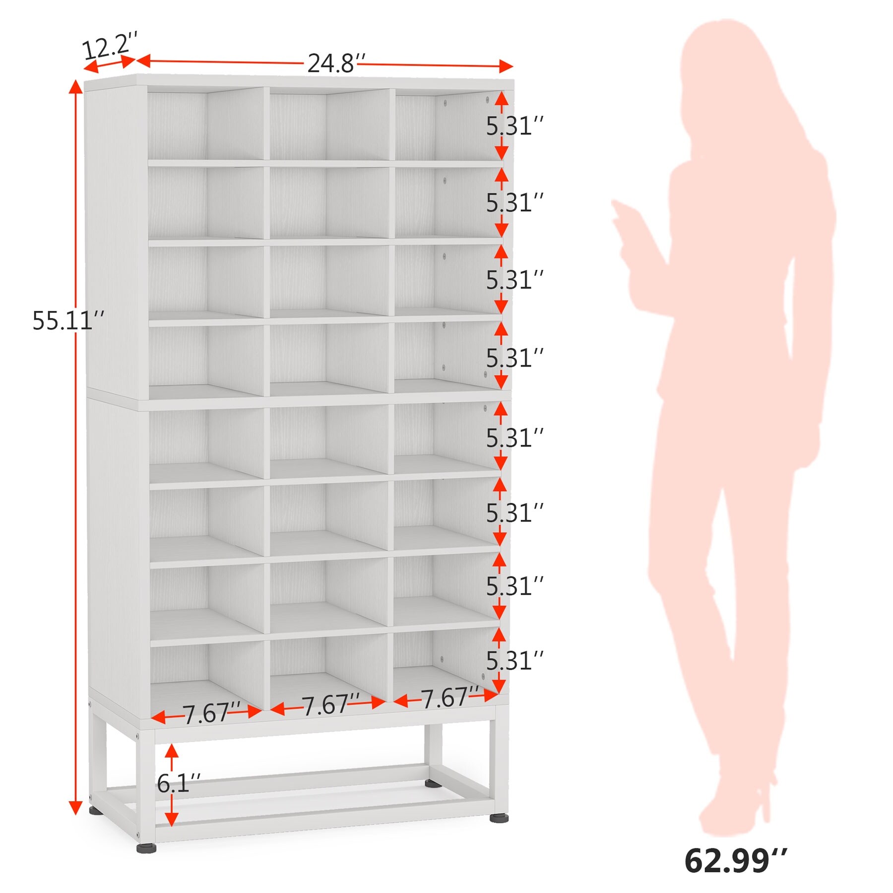 White 24 Pair Shoe Storage Cabinet, 8-Tier Feestanding Cube Shoe Rack Closet Organizers for Bedroom, Hallway