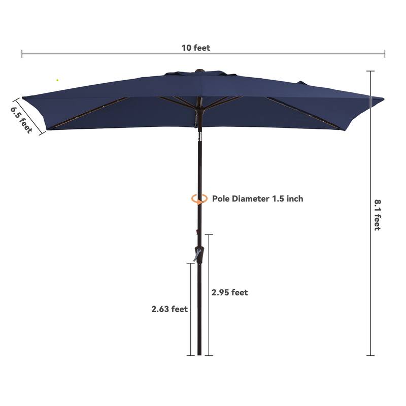 6.5*10ft Rectangular Patio Market Umbrella with LED Lights,Crank & Tilt