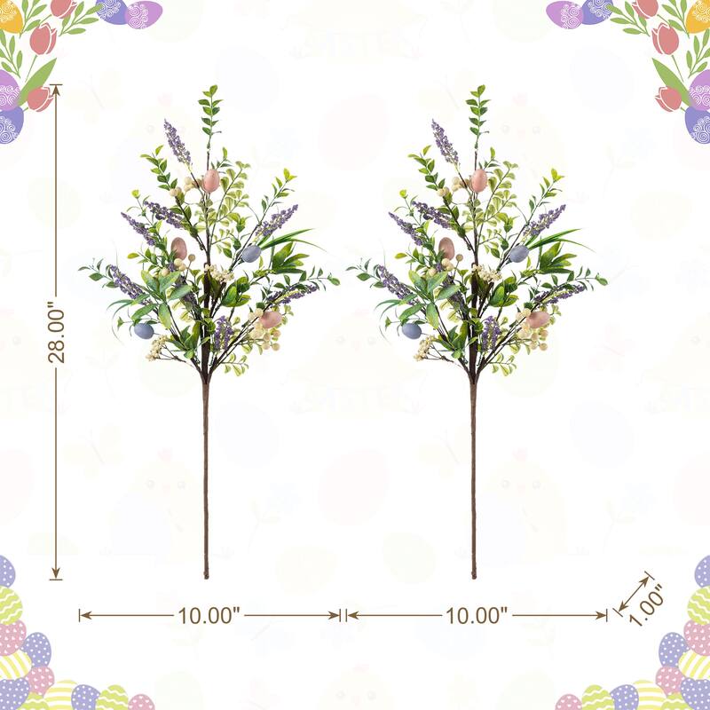 Glitzhome 28"H Set of 2 Easter Eggs Lavender Berries Leaves Picks