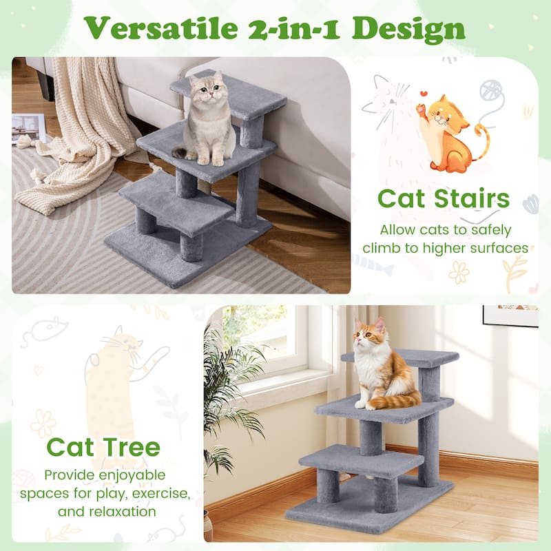 Gymax 2-in-1 Cat Tree Tower Pet Steps w/ Scratching Posts Hanging Toy