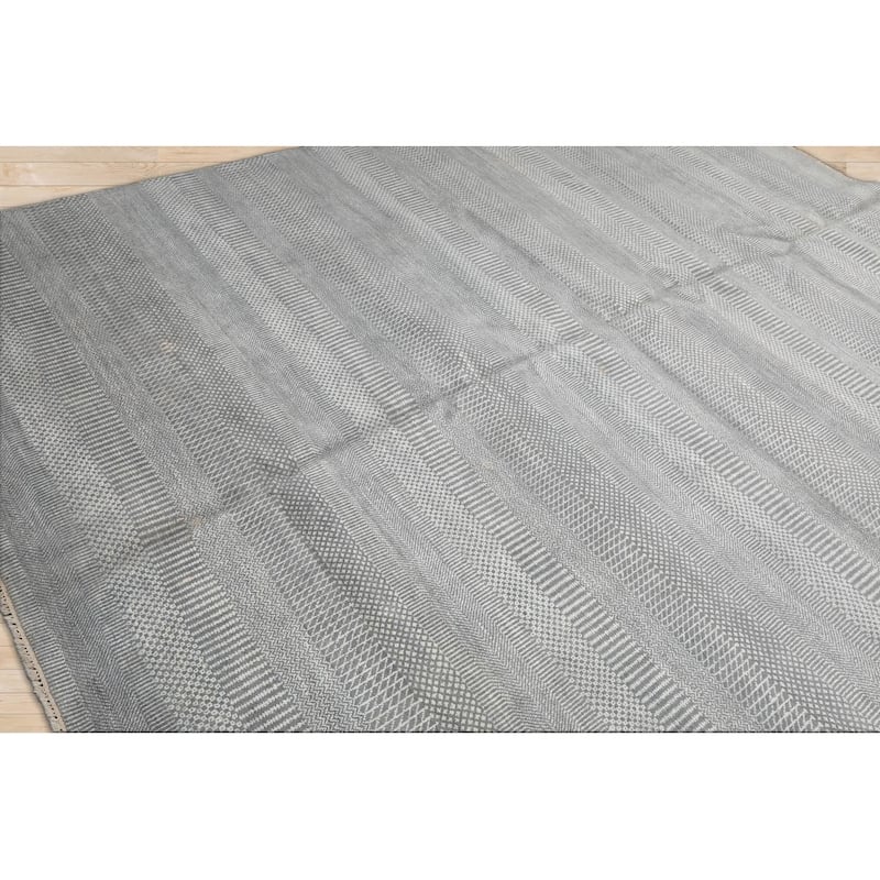Hand Knotted Gray,White Tibetan 100% Wool Modern Oriental Area Rug - 8' 2'' x 10' 1''