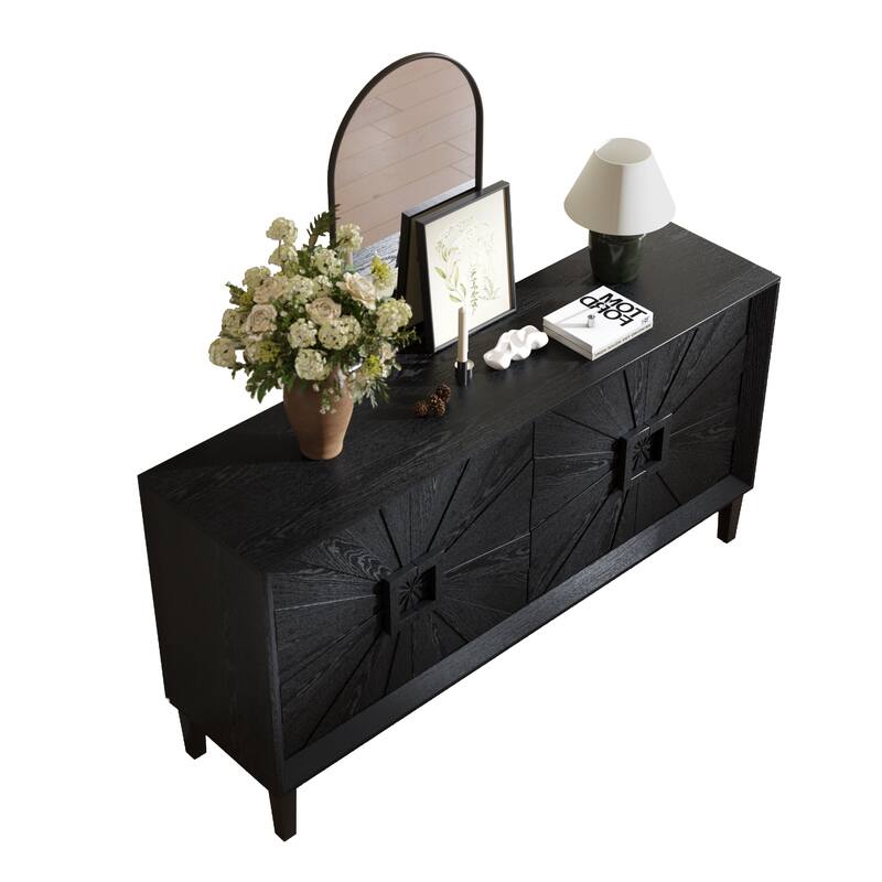 Roomfitters 60" Premium Farmhouse Credenza, Symmetrical Sunburst Door Design TV Stand with Adjustable Shelves