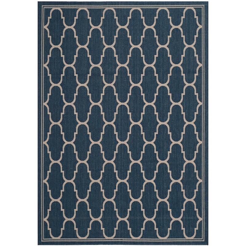 SAFAVIEH Courtyard Sufia Waterproof Trellis Backyard Patio Rug - 5'3" x 7'7" - Navy/Beige