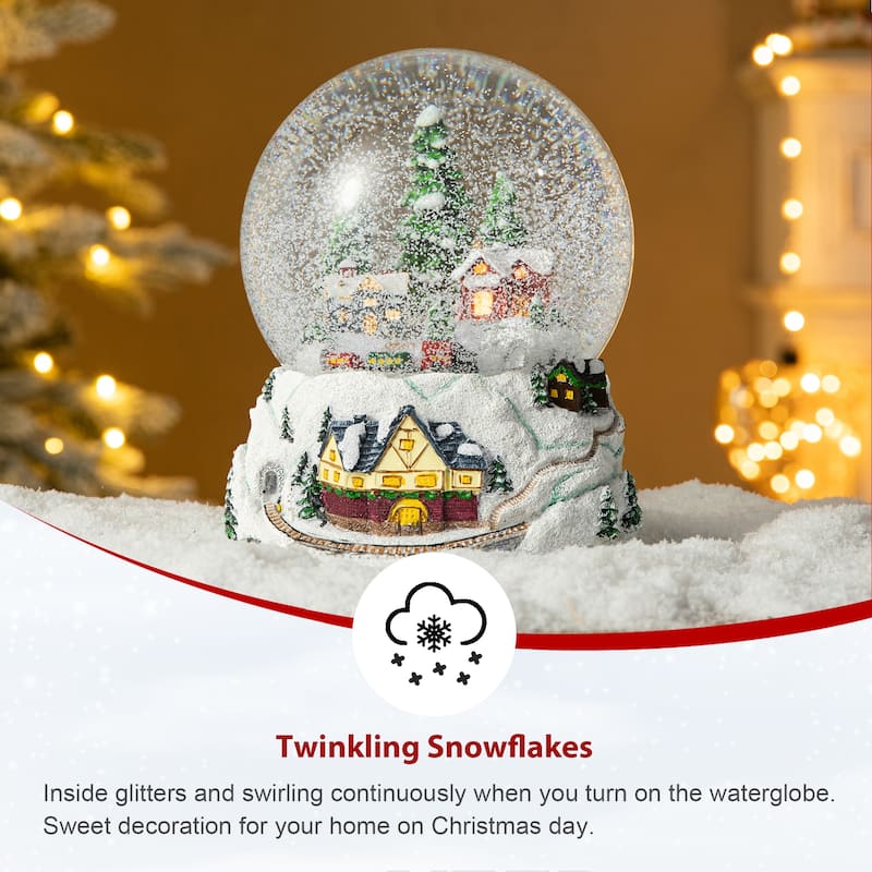 Glitzhome 8"H Oversized Resin Lighted Musical Snowflakes Village Waterglobe
