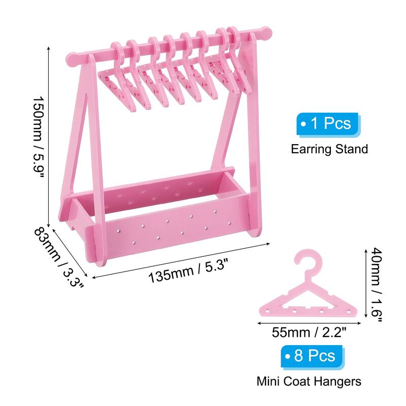 1 Set Earring Holder 8 Coat Hangers, Acrylic Earring Organizer 20 Hole - Pink