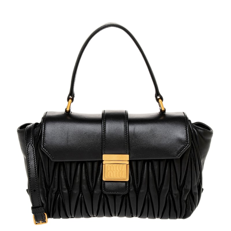 Miu Miu Matelassé Leather Top Handle Bag - Black