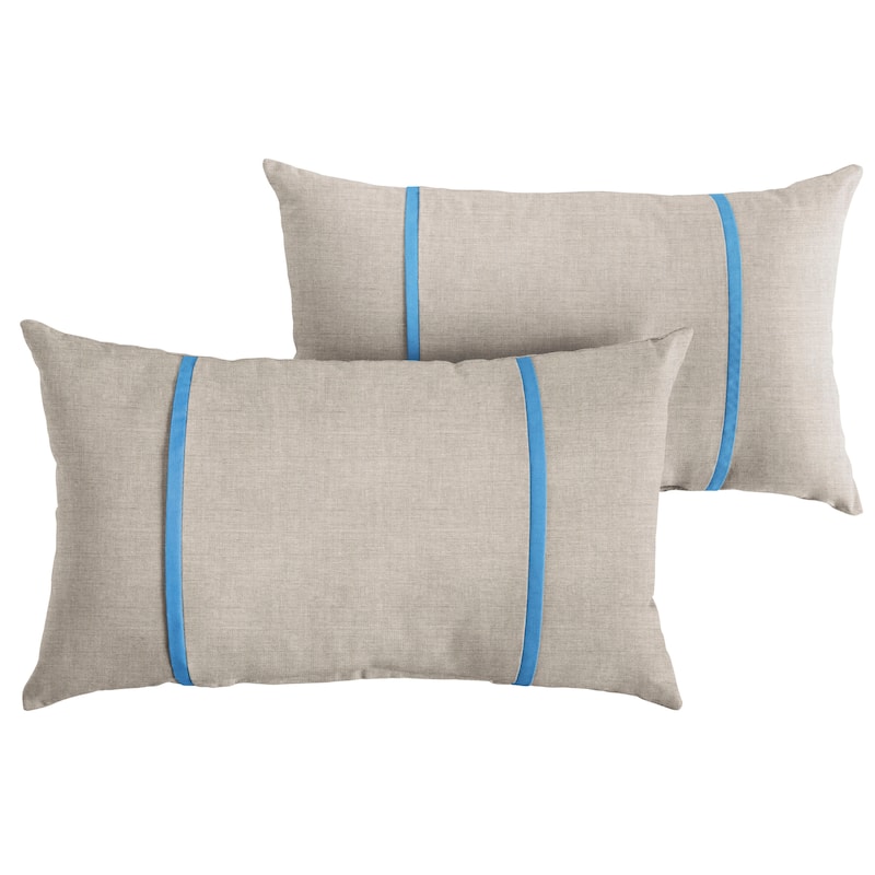 Sorra Home Sunbrella Outdoor Double Petite Flange Pillow Set of 2 - Sunbrella - Cast Silver/Canvas Capri - 16 in H x 26 in W x 6 in D