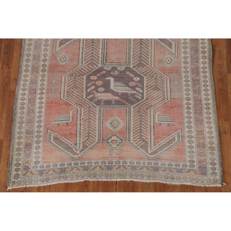 Geometric Ardebil Persian Vintage Runner Rug Hand-Knotted Wool Carpet - 4'4" x 9'6"