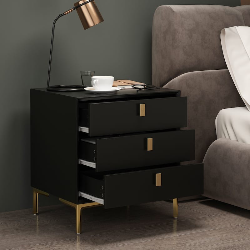 Timechee 3-Drawer Nightstand End Table Bedside Table - Black