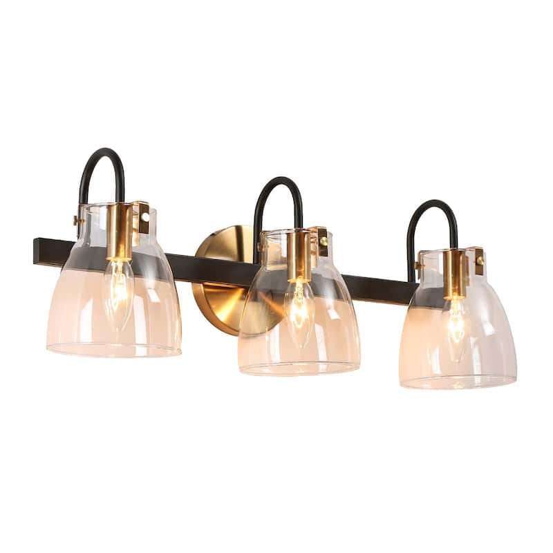 Coria Modern Black Gold 3-light Globe Glass Dimmable Bathroom Vanity Lights Wall Sconces - L 21.7" x W 6.9" x H 7.9"