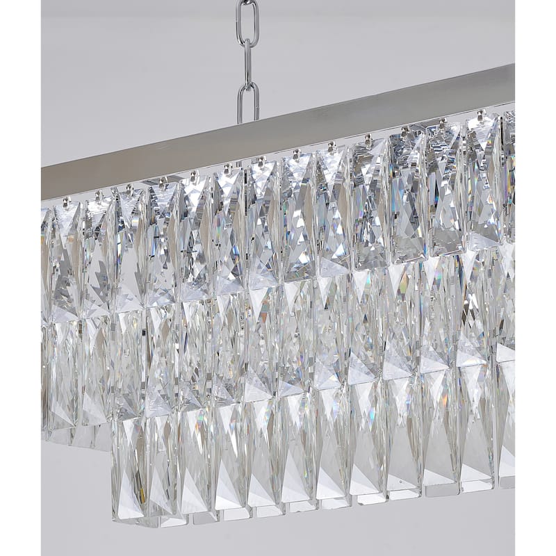 12-Light Chrome Metal Chandelier With Clear Crystal