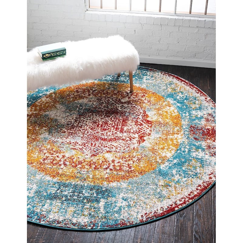 Transitional Traka Collection Area Rug - 3'3" Round - Multi