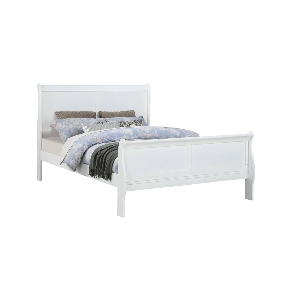 Queen Size White Solid Wood Sleigh Bed with Bracket Feet and Dovetail Construction