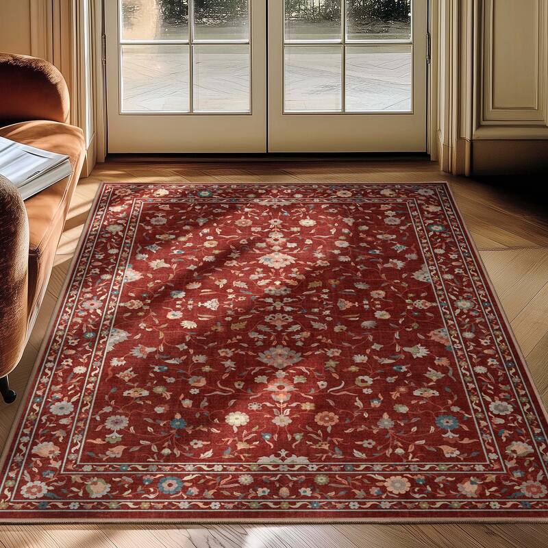 Well Woven Apollo Serapi Yazd Traditioal Floral Flat-Weave Area Rug - 3'11" x 5'3" - Red