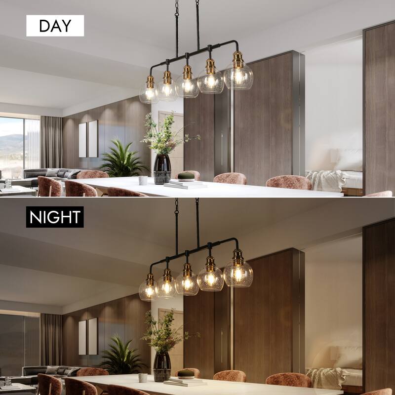 Zenith Modern Transitional Linear Chandelier Kitchen Island Farmhouse Dining Pendant with Seeded Glass