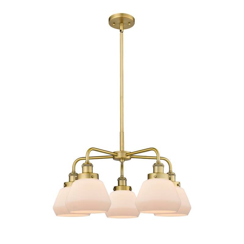 Innovations Lighting Fulton - 5 Light 25" Stem Hung Chandelier - Brushed Brass/Matte White